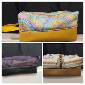 New Zippy Cosmetics Toiletries Travel Hanging Bags 5x5x10" Faux Leather & Fabric